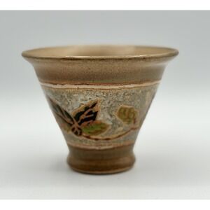 Signed Studio Pottery Vase Butterfly Relief Rustic Handmade Ceramic Small Brown